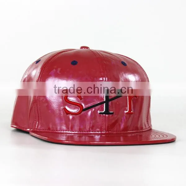 leather flat bill hat,hiphop flat brim cap hat,leather flat brim snapback hat