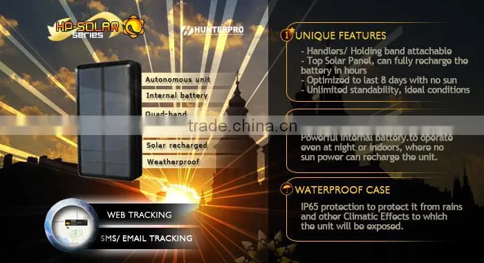 Solar GPS Tracker, rechargeable battery, IP65 case,powerful solar pannel, easy attach, high battery life - Mod HPSOLARexe