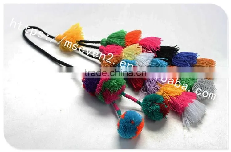 Hot selling colorful pom pom ball cotton tassel cord for decoration