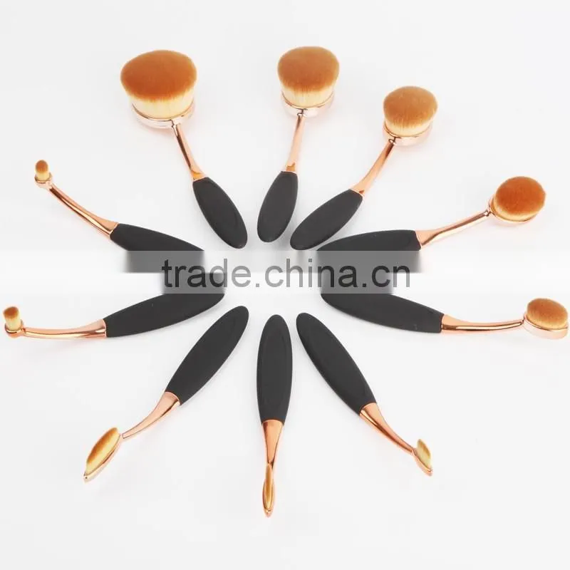 2016 Beauty High Quality Black With Rose Gold 10pcs Toothbrush Makeup Brush Cosmetic Oval Foundation Brush
