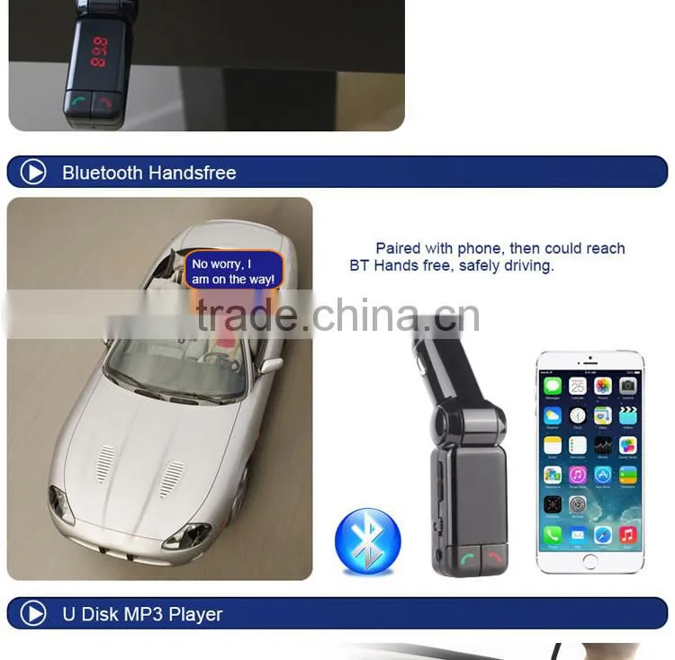 fm Radio Stereo Adapter bluetooth car charger with Handsfree Calling and USB Charging Port Up to 2.1A
