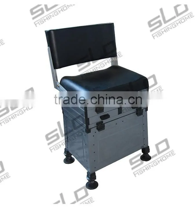 aluminum Fishing tackle tool seat Boxes with backrest with wooden side drawer