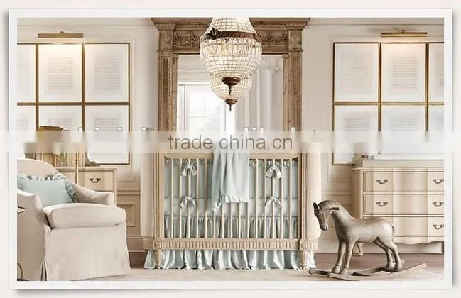 Victoria Style Lvory White Children Bed, Elegant Hand Painting Wooden Baby Crib, Noble Nursery Bedroom Furniture