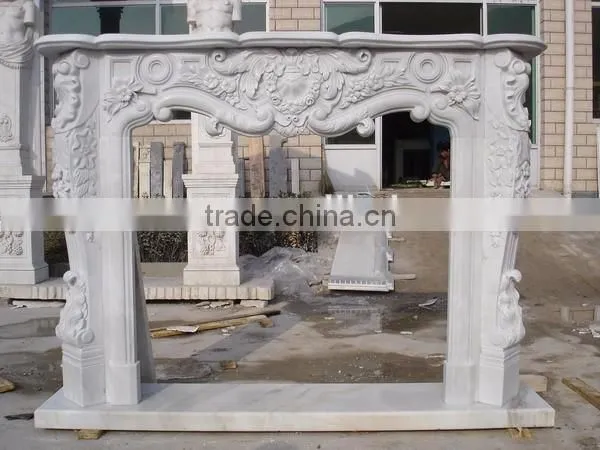 European style hand carving natural stone fireplace mantel