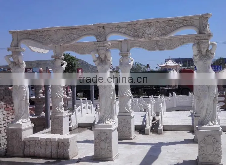 Hand Carved White Marble Statue Design Long Gazebo