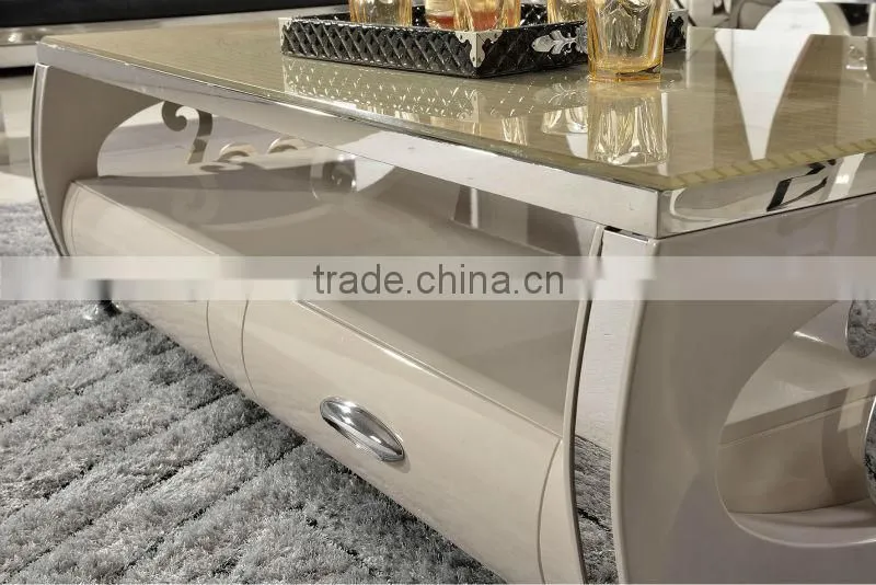 Modern home furniture tempered glass top wood base coffee table C309