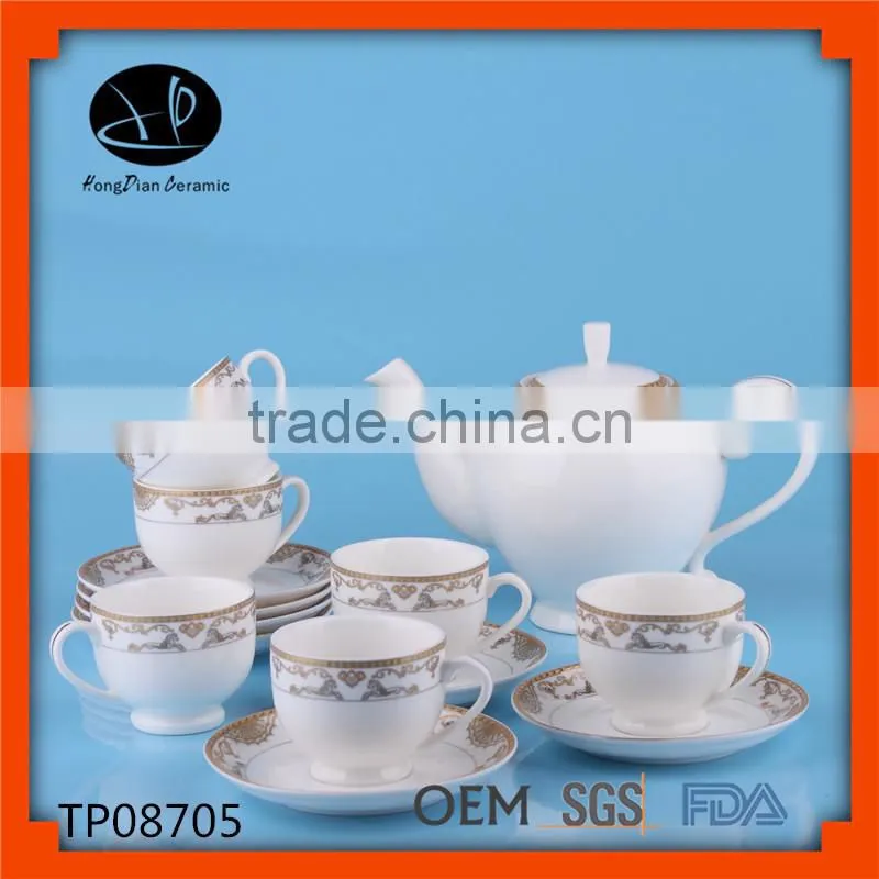 New design turkish ceramic tea set tea pot set with decal design
