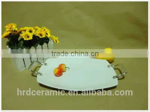 2015 Cina supply stock ceramic square plate with Metal handle