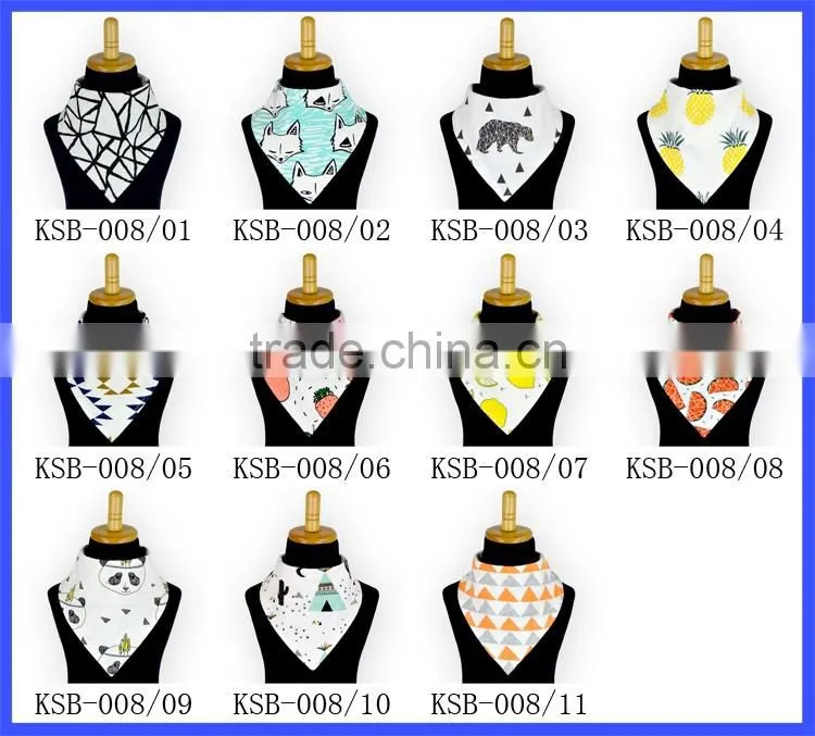wholesale cartoon animal print bandana bibs, baby bandana drool bib with snap