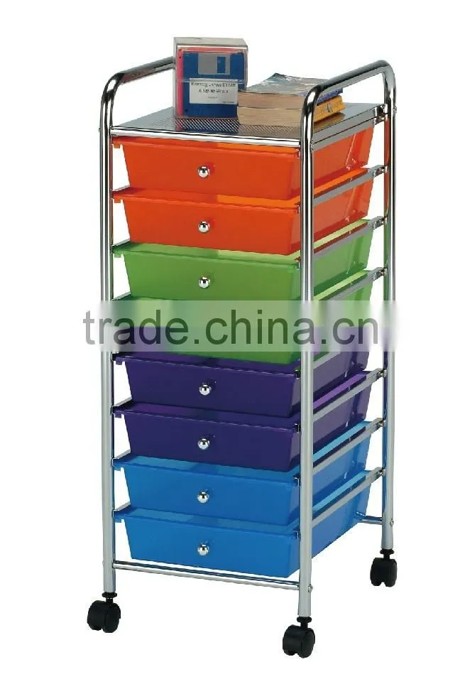 Plastic mobile storage trolley, space saver rolling storage drawer cart