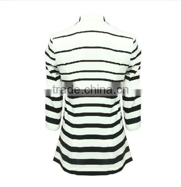 Ladies top fashion white and black striped blazer 2015 for autumn