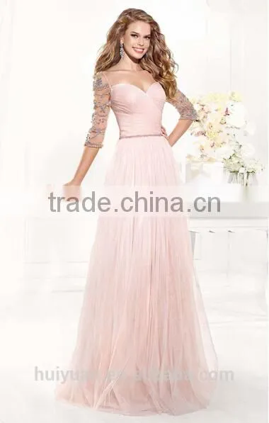 sexy bridesmaid long sleeve beaded prom women pink nighty dress