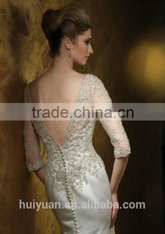 fashion lace mermaid long sleeve cheap muslim wedding dress