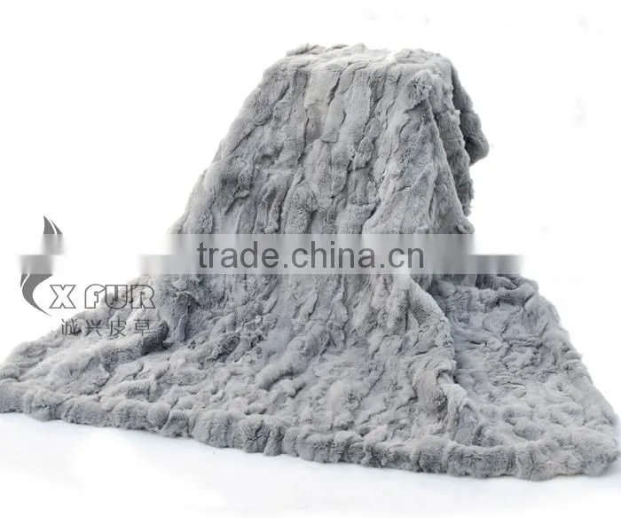CX-D-66E Real Fur Luxury Patchwork Rex Rabbit Fur blanket/Fur Rug