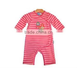 factory price "Roly-poly toy" printed stripe baby girls romper kids applique jumpsuit
