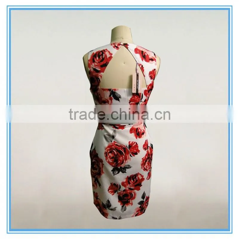 Latest Dress Patterns Ladies Casual Floral Print Dress With Waist Belt2016