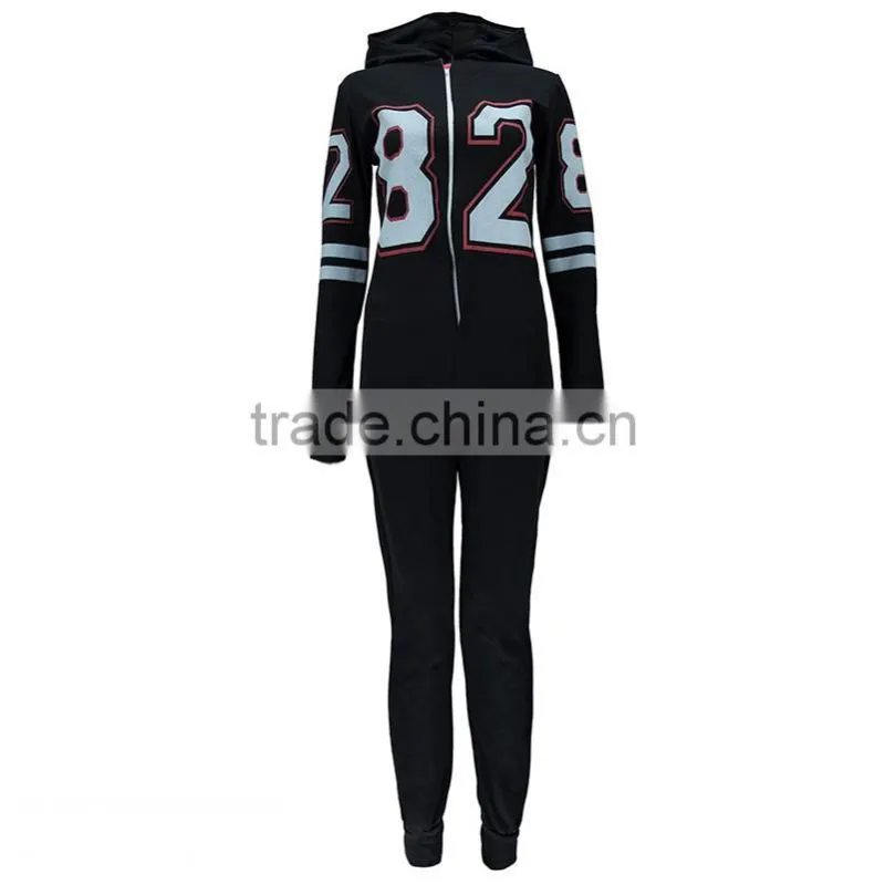 OEM customized fashion adult number printed front zipper onesie