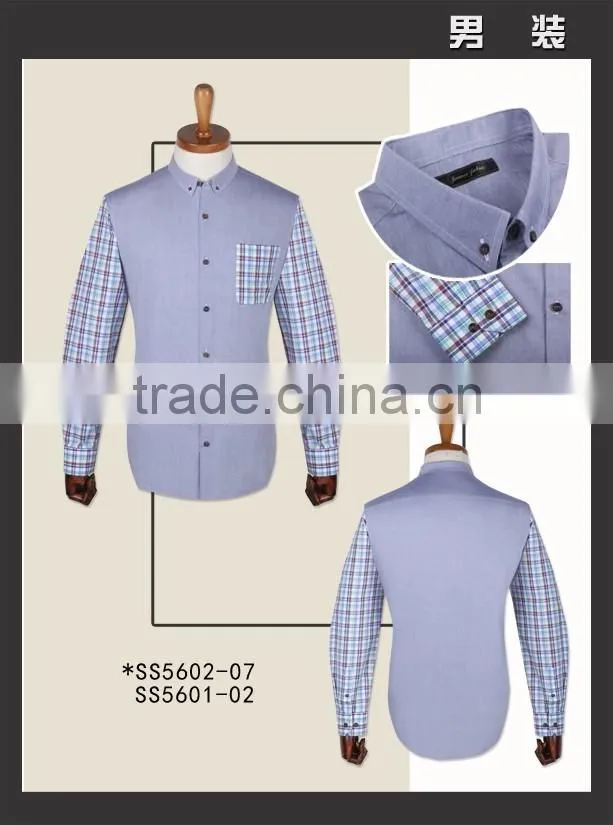 new fancy design solid body with checked sleeve shirt for men