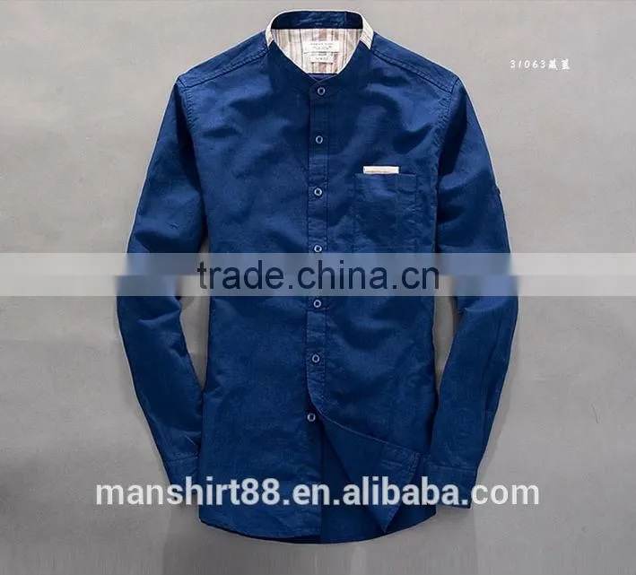 2016 new style roll up sleeve Mandarin collar linen cotton shirts for men