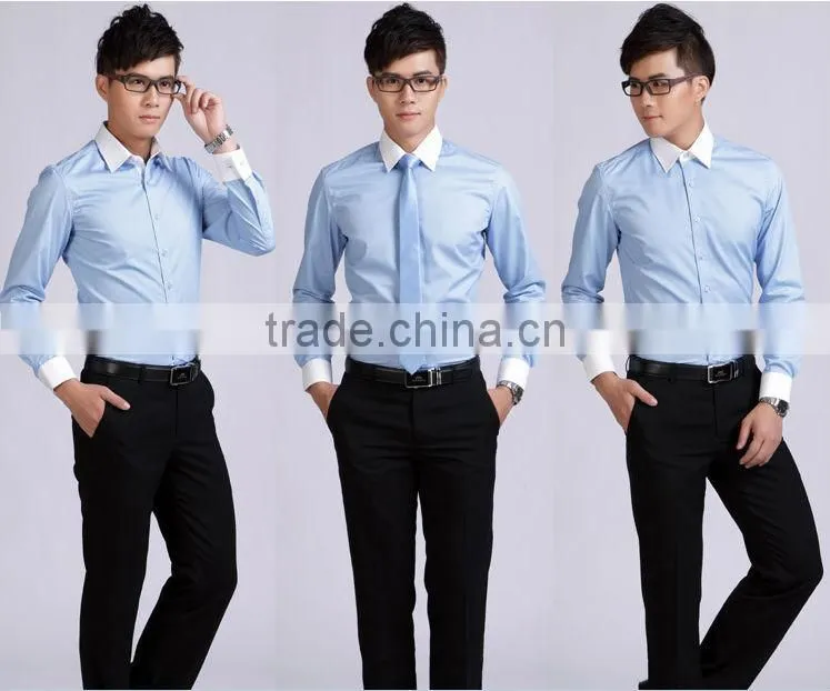 Slim blue light color long sleeve small collar cotton men shirts