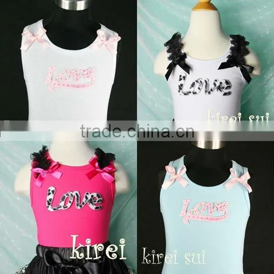 Girls White Tank Top with Black Leopard Love
