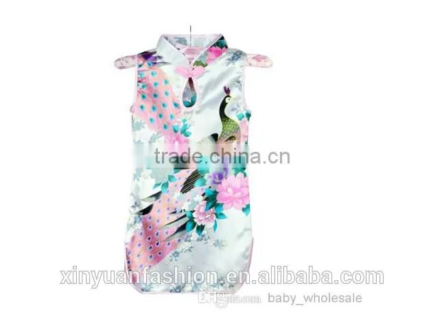 children girl dress beautiful girl Elegant Peacock Printing and Short Sleeve Dress