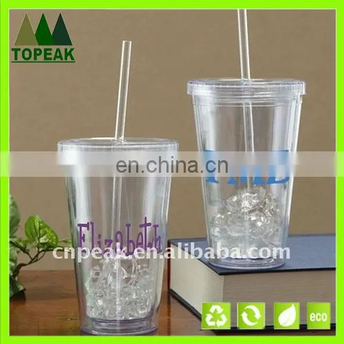Promotion Bulk BPA FREE 450ml PS Drinking Cup with straw Sport water bottle