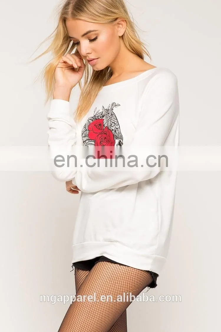 Wholesale custom lady fashion floral printed long sleeve t-shirt