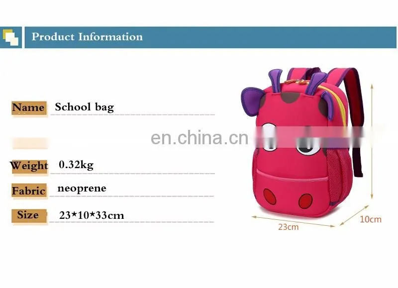 2017 factory price neoprene kids school bag