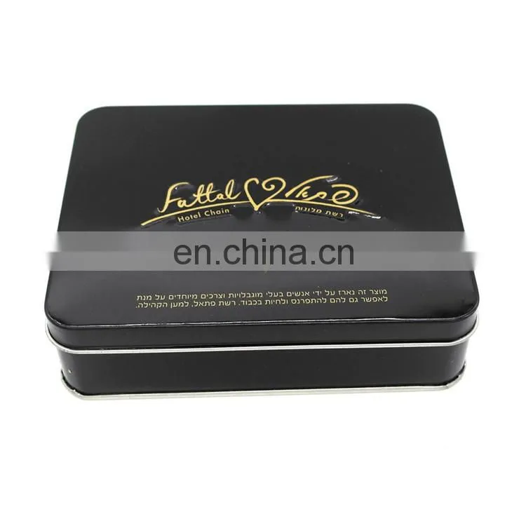 Black colored high glossy varnished chocolate packaging tin box wholesale with PET tray