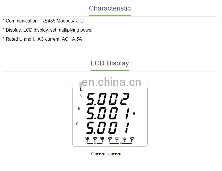 three phase Acrel AMC72L-AI3/C lcd display digital smart ammeter with RS485
