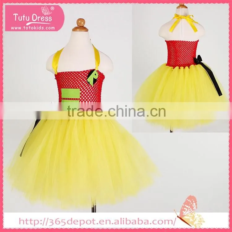 Ruffle light yellow backless girl gauze dress halloween costume