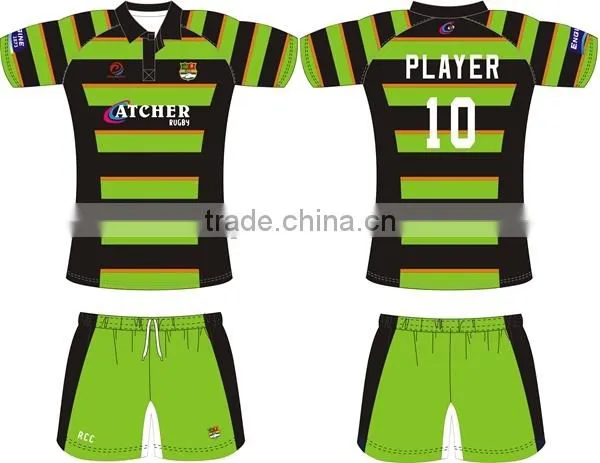 wholesale China factory rugby jersey green and yellow