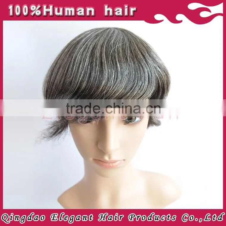 Elegant hair wholesale super quality middle-aged men hair invisible knots toupee with gray hair