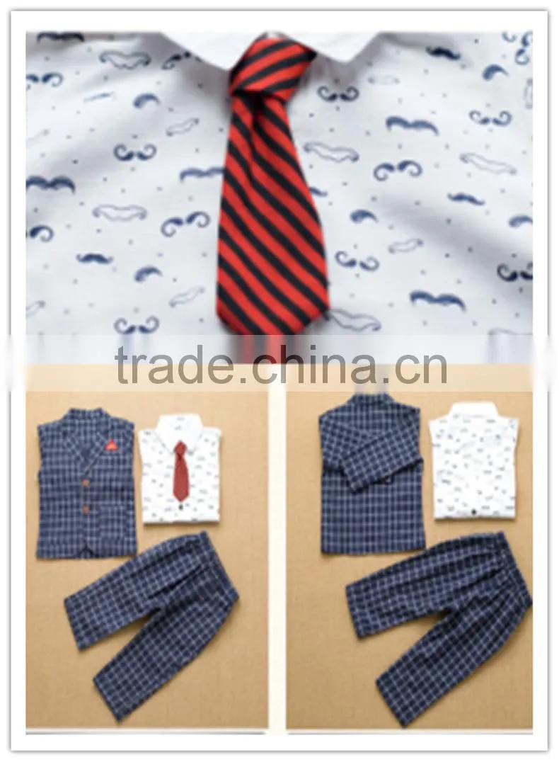 2016 spring and autumn handsome boys clothing set nevy blue plaid style 3 pieces sets baby boy clothes suit