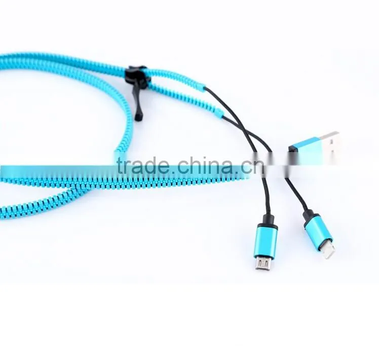 New design 2in1 zipper usb cable, mobile phone data zipper usb data cable