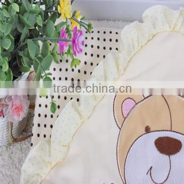 BB-LZ-008 100% cotton lace hooded baby swaddle wrap blanket with double warm-keeping