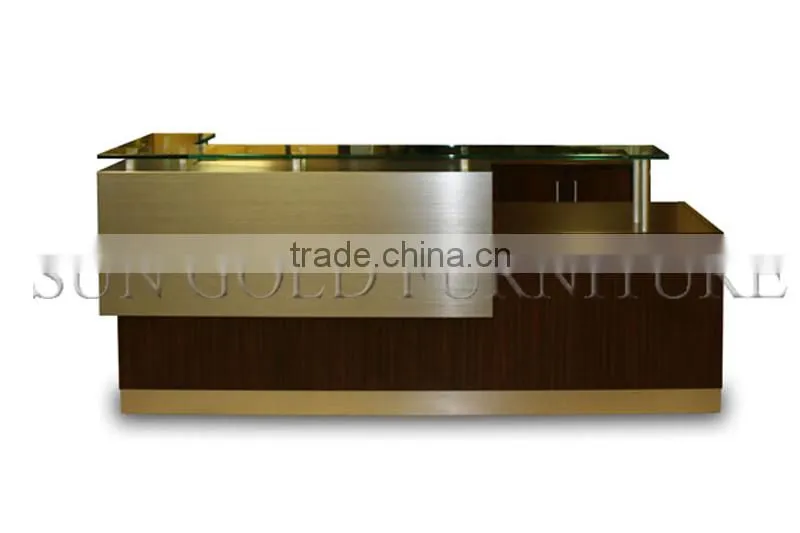 Modern High Glossy L shape Glass Top and Wooden Office Reception Table(SZ-RT036)