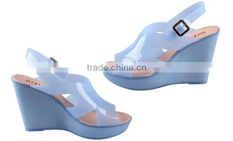 2014 Fashion Candy Color Sandals Transparent Jelly Shoes Fish Mouth Wedges Sandals