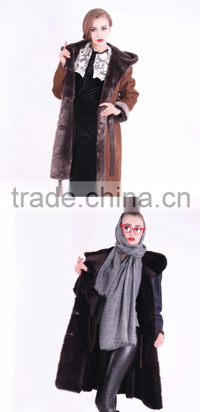 New Design Winter Women Long Slim Fit Wool Fur Coat