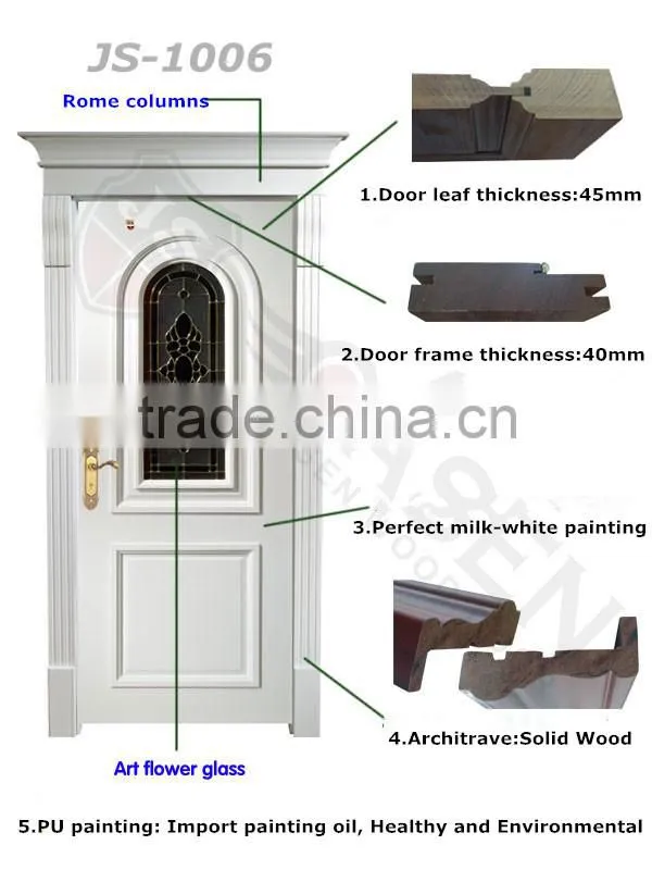 High-quality Rome style main entrance wooden door with art glass for hous design