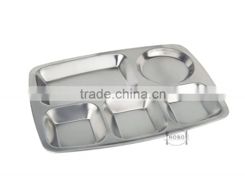Fast Food Use Stainless Steel Divided Dinner Plates with 5 Compartment