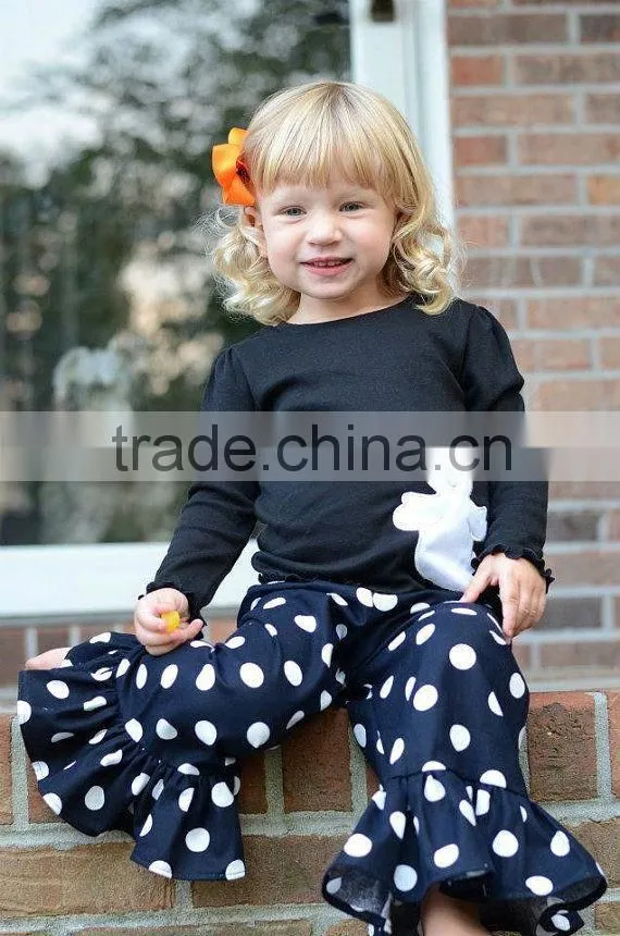 2015 hot sale newest style OEM service factory price kids polka-dot shirts with pants boutique set