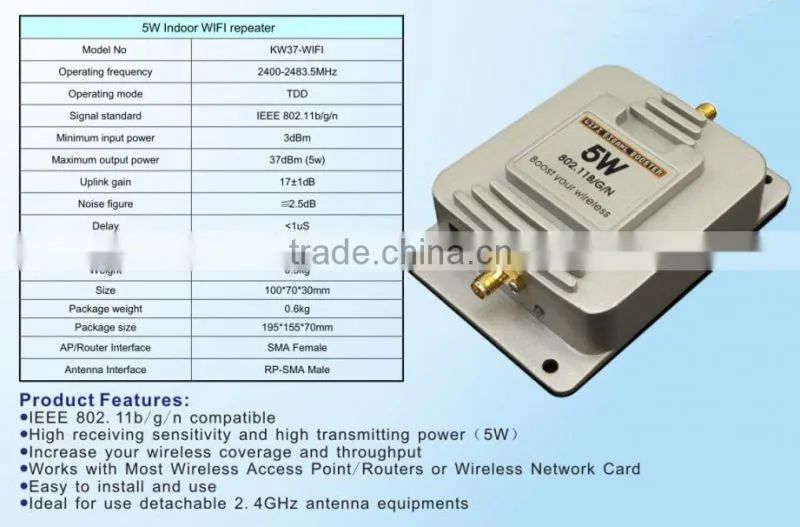 long range wifi repeater high speed 5watt wifi booster 37dbm