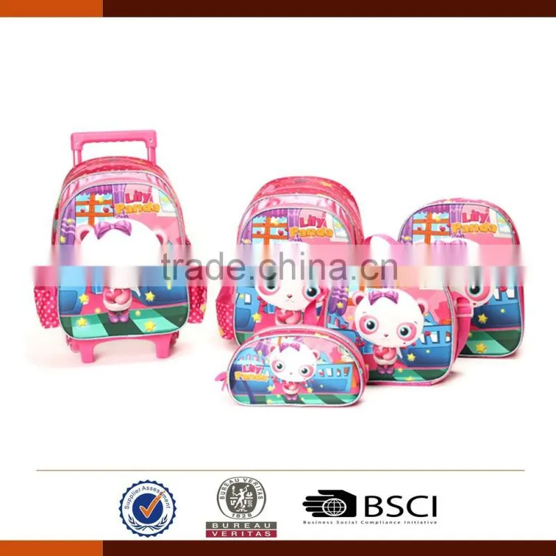 New design cute panda trolley school bags for girls