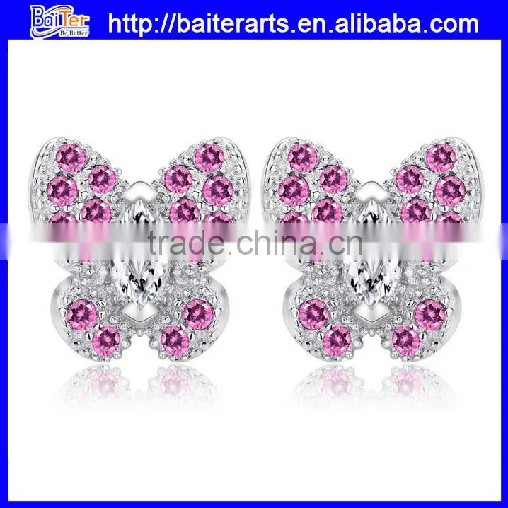 Elegant 925 Sterling Silver Hoop Earring ,Rose Gold Butterfly Ruby Stone Earrings