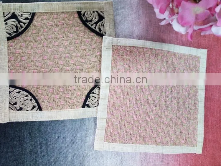 Ramie Cloth Square Coaster with emboidery at corners