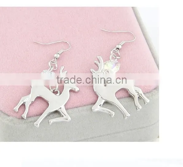 Chrismas motif ornaments New 2013 promotion crystal gold metal alloy elk earring wholesale earring