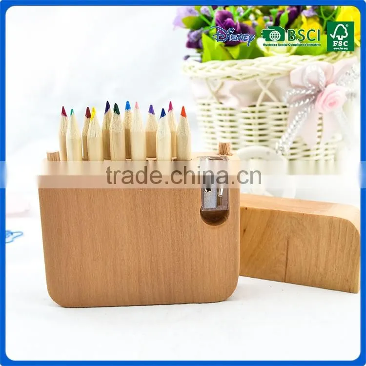 BSCI certificated mini promotional color pencil boxed gift set with wood sharpener