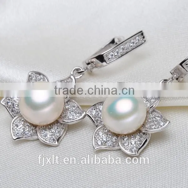 925 sterling silver zircon natural freshwater pearl jewelry set